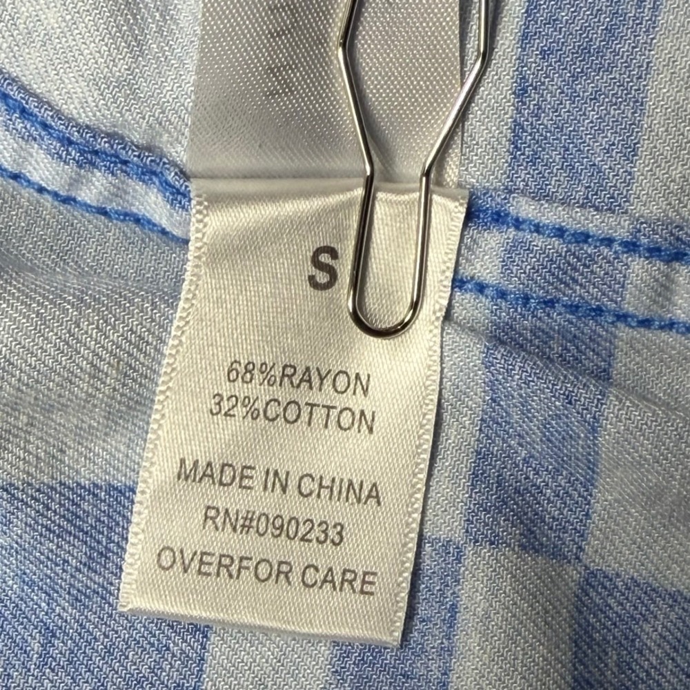 PacSun Mens Blue Checkered Pacific Sunwear Surf Shop Graphic Button Down Shirt S - Picture 7 of 8